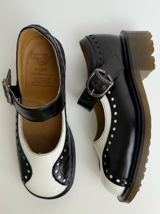 Dr. Martens Shoes - Vintage Dr. Martens England MIE Black White Wingtip Heel Mary Janes Shoes UK 4